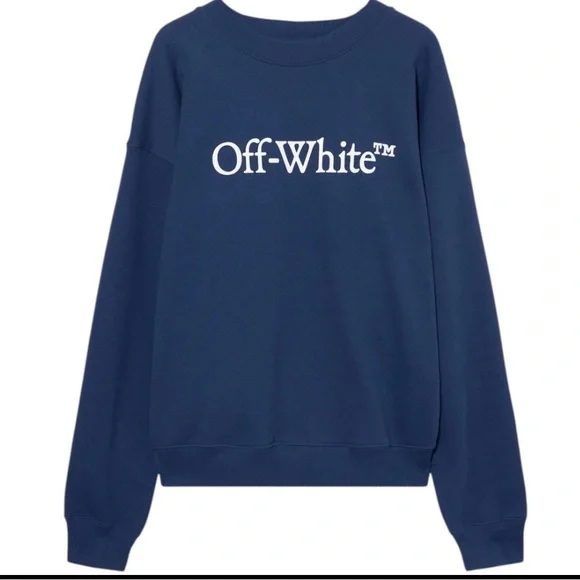 Off-White Bookish Skate Crewneck Dark Blue White Logo Sweatshirt Size M NWT COA - Picture 1 of 9